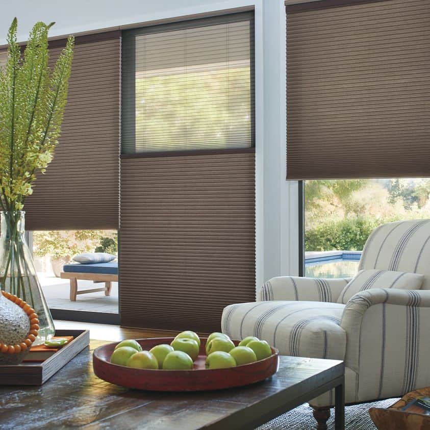 Brown window blinds showcasing interior home decor and energy-efficient window shading solutions.