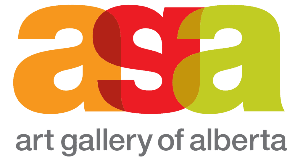 Logo of the Art Gallery of Alberta featuring colorful letters "a" and "a" with the gallery name below.