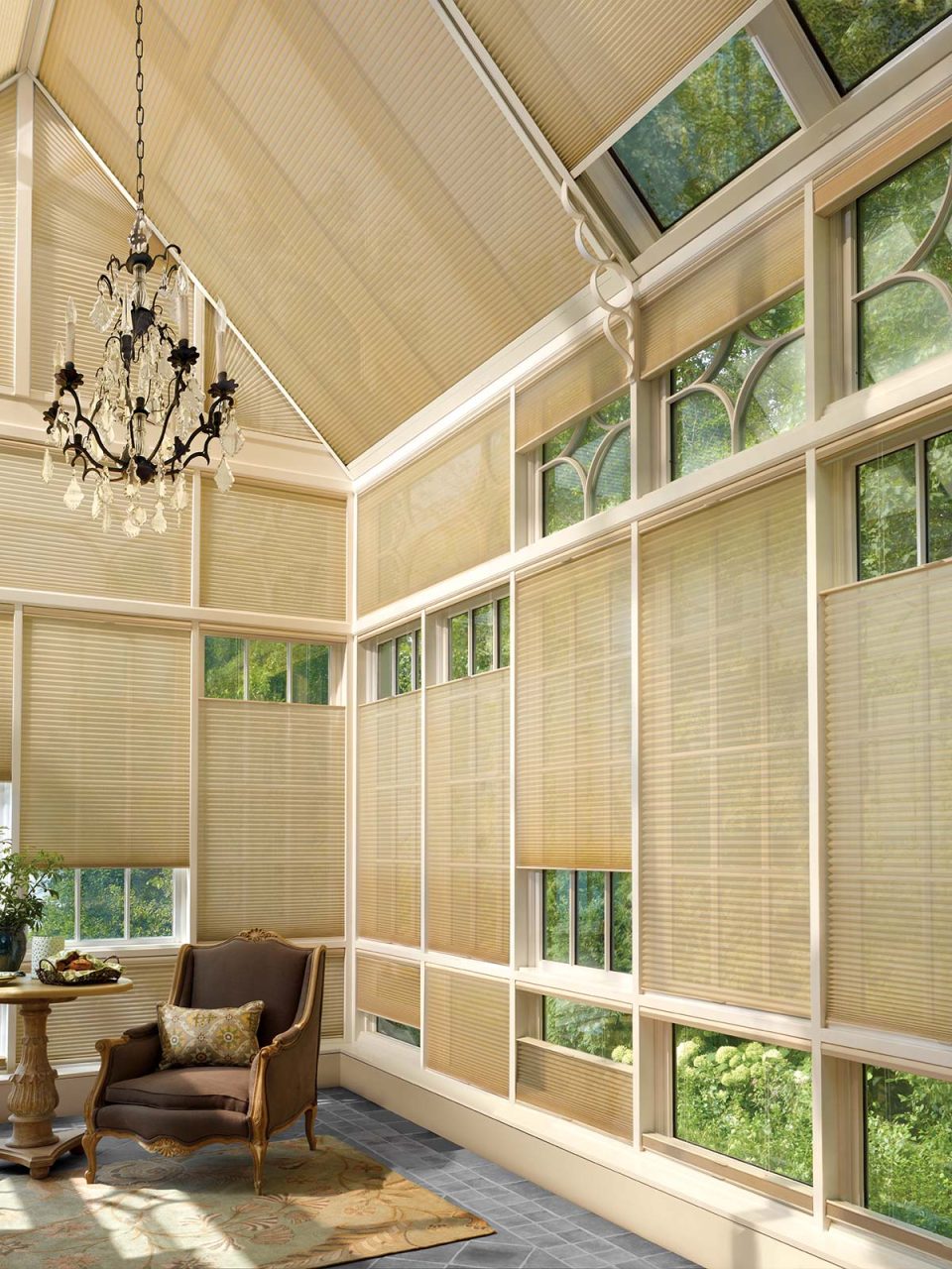 SkyLift Operating System blinds in solarium