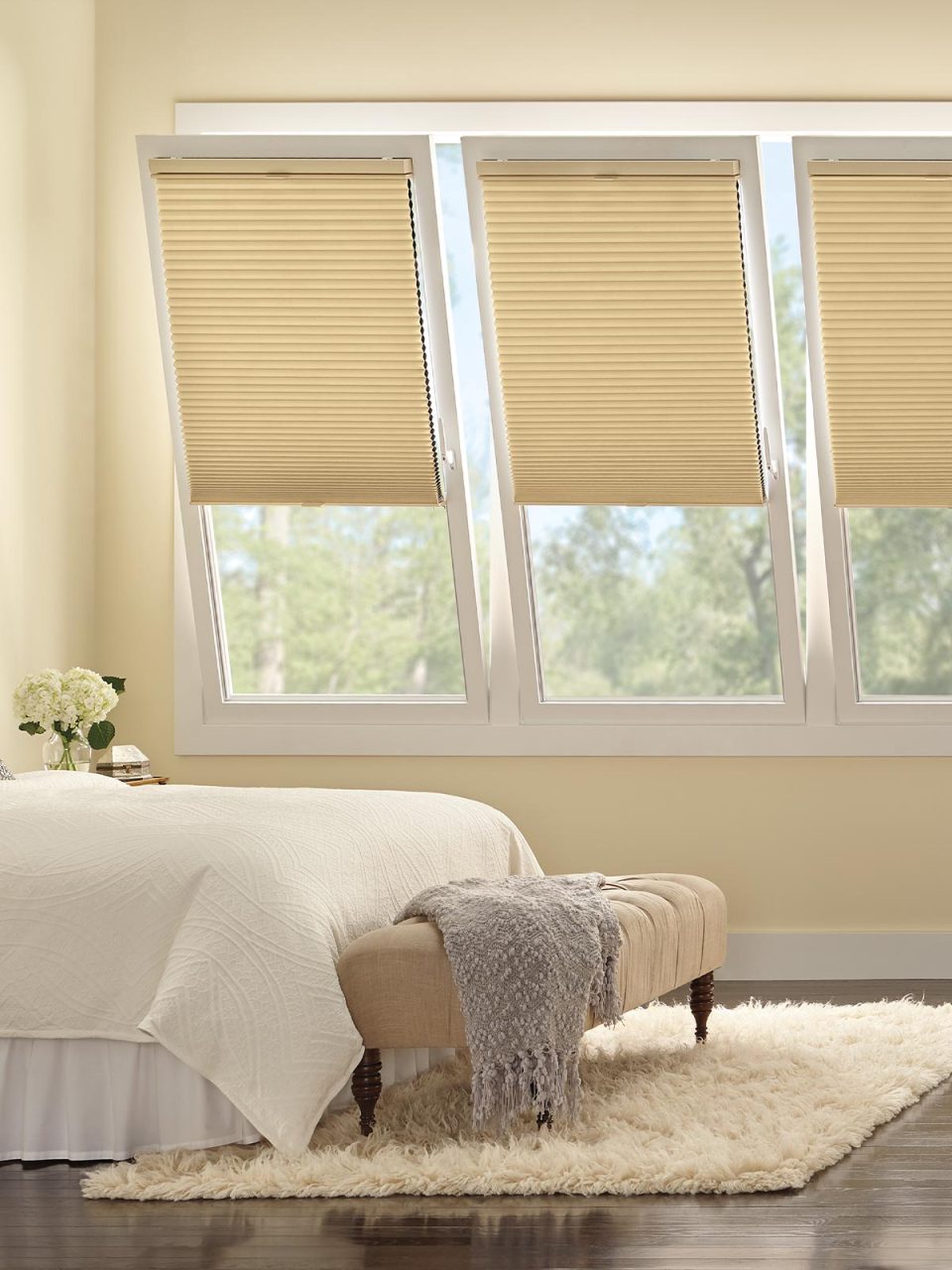 Hunter Douglas Yellow Honeycomb Shade with TrackGlide Operating System