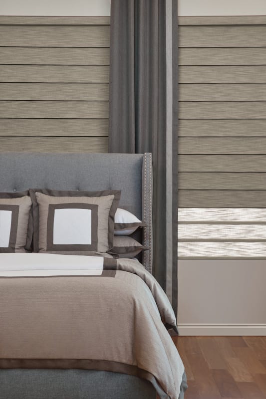 Roman Shades with Duolite in a bedroom