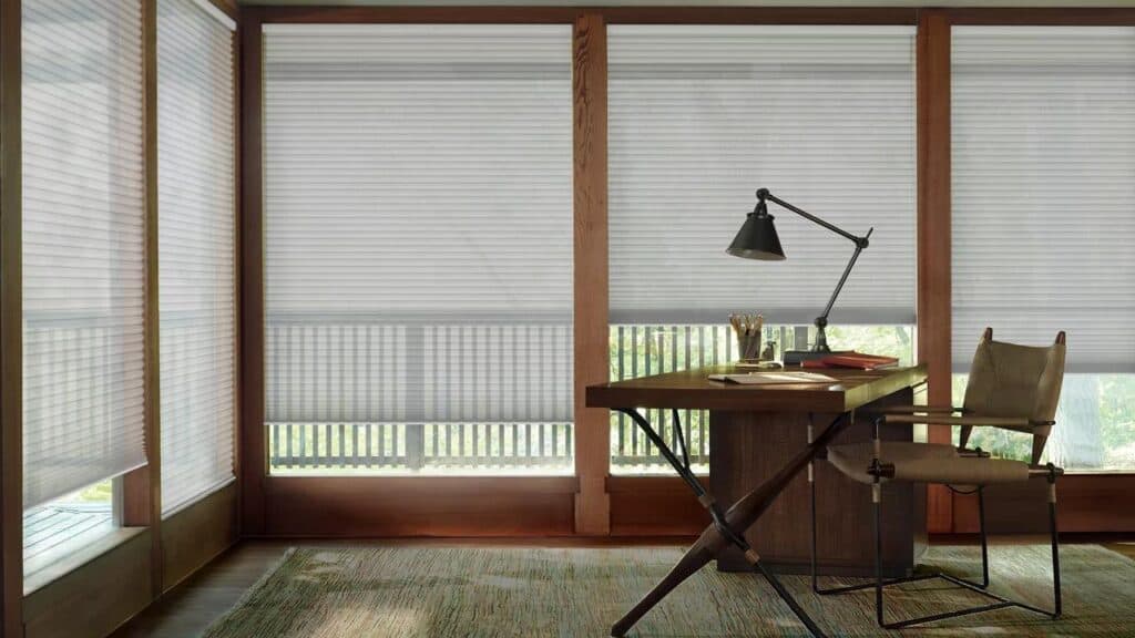 Bright workspace with wooden accents and modern furniture.