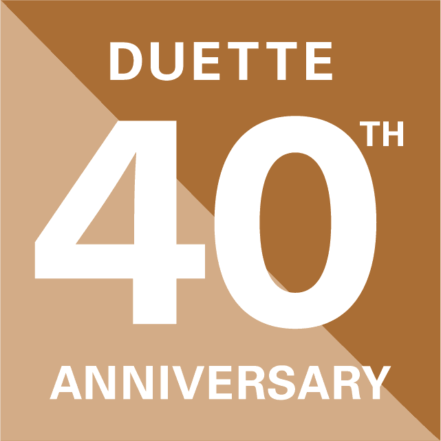 40th anniversary celebration logo for Duette, highlighting innovative window covering solutions for the visually impaired, with a focus on Blind Magic's expertise in accessible home automation.