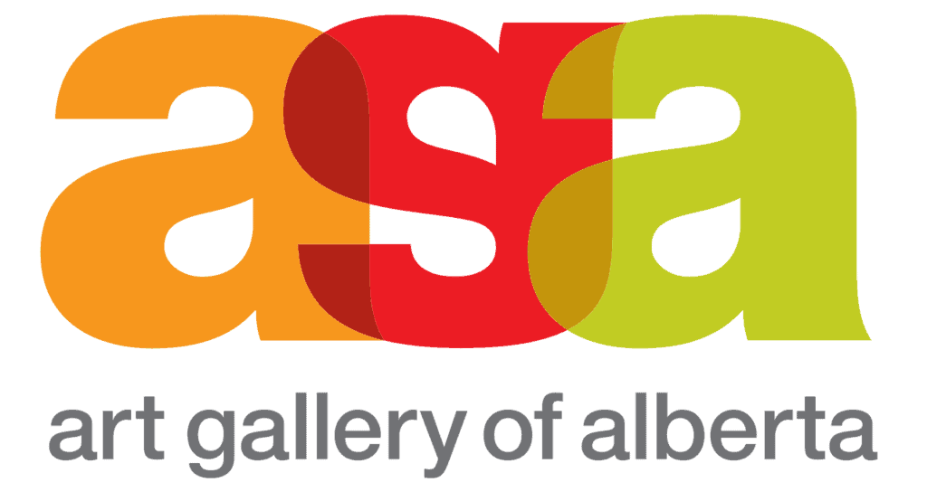 Logo of the Art Gallery of Alberta featuring colorful letters "a" and "a" with the gallery name below.